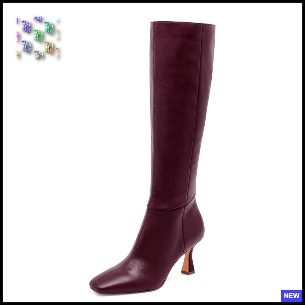 Knee High Boots Stiletto Kitten Heel Square Toe Side Zipper Fashion Dress